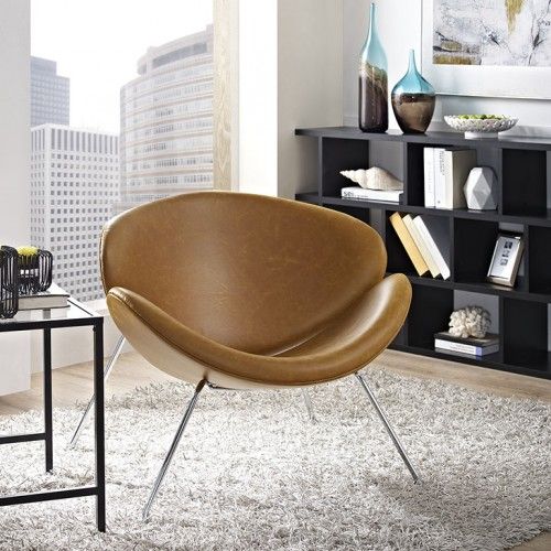 Mid-century modern black leather lounge chair Nora