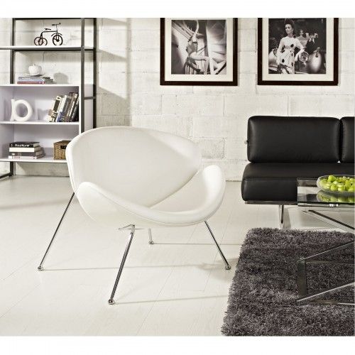 Mid-century modern black leather lounge chair Nora