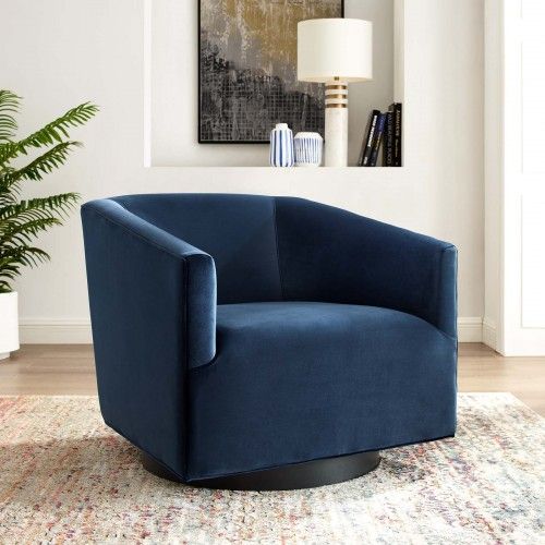 Modern Midnight Blue Accent Lounge Velvet Swivel Chair Twist Modway Furniture - 2