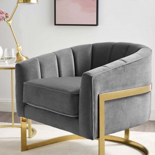 Modern Grey Tufted Velvet Accent Armchair Esteem Modway Furniture - 3