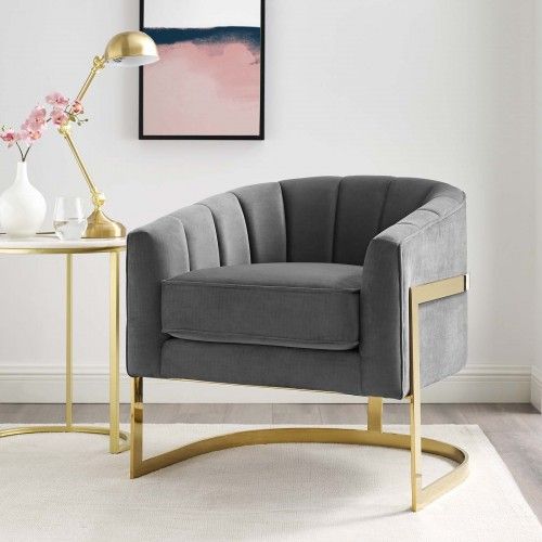 Modern Grey Tufted Velvet Accent Armchair Esteem Modway Furniture - 2