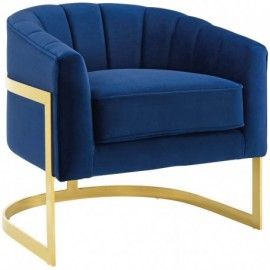 Modern Navy Blue Tufted Velvet Accent Armchair Esteem Modway Furniture - 1