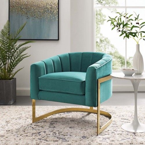 Modern Teal Blue Tufted Velvet Accent Armchair Esteem Modway Furniture - 2