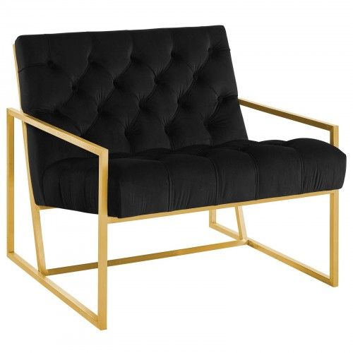 Modern Gold Steel and Black Velvet Accent Chair Bequest Modway Furniture - 1