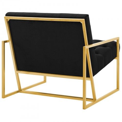Modern Gold Steel and Black Velvet Accent Chair Bequest Modway Furniture - 4