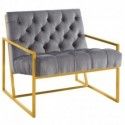 Modern Gold Steel and Grey Velvet Accent Chair Bequest