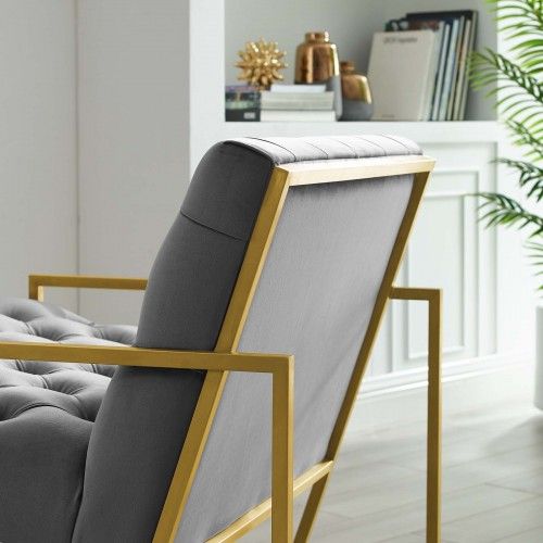 Modern Gold Steel and Grey Velvet Accent Chair