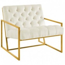 Modern Gold Steel and Ivory Velvet Accent Chair Bequest