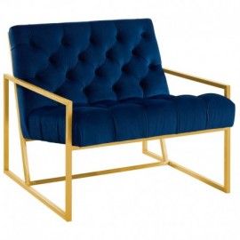 Modern Gold Steel and Navy Blue Velvet Accent Chair Bequest