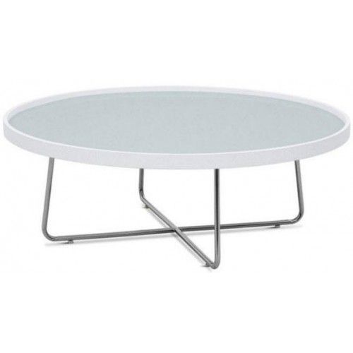 Contemporary white round glass top coffee table Mima