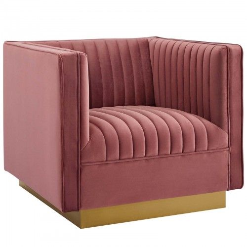 Modern Dusty Rose Tufted Velvet Accent Armchair
