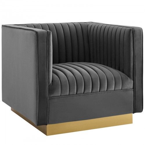 Modern Grey Tufted Velvet Accent Armchair Sanguine Modway Furniture - 1