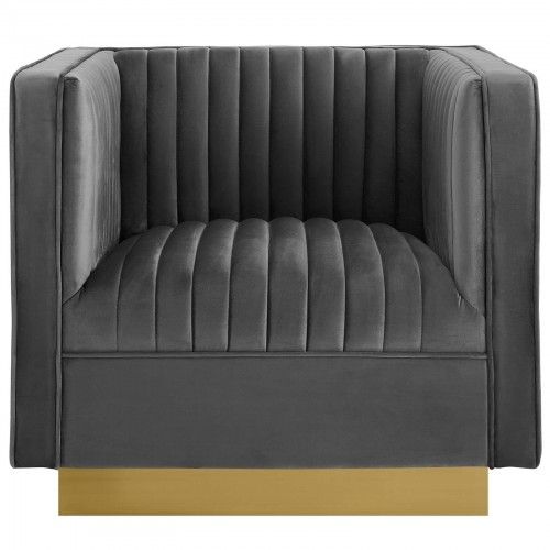 Modern Grey Tufted Velvet Accent Armchair Sanguine Modway Furniture - 3