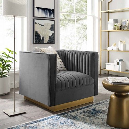 Modern Grey Tufted Velvet Accent Armchair Sanguine Modway Furniture - 2