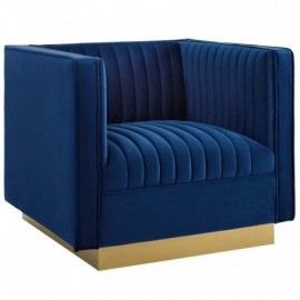 Modern Navy Blue Tufted Velvet Accent Armchair