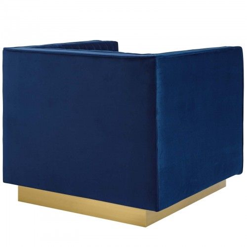 Modern Navy Blue Tufted Velvet Accent Armchair
