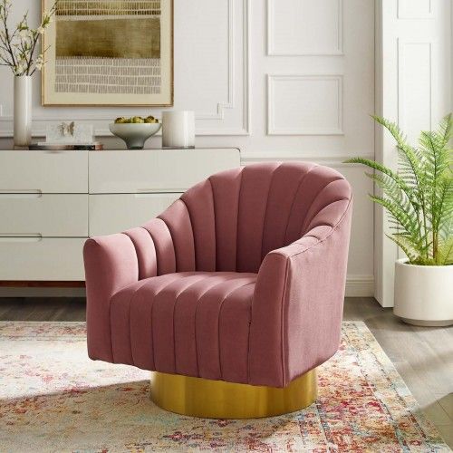 Modern Dusty Rose Tufted Velvet Swivel Accent Chair