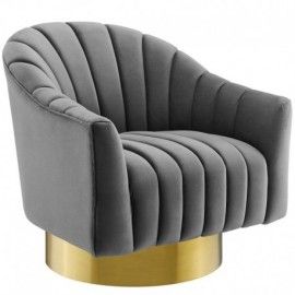 Modern Grey Tufted Velvet Swivel Accent Chair Buoyant