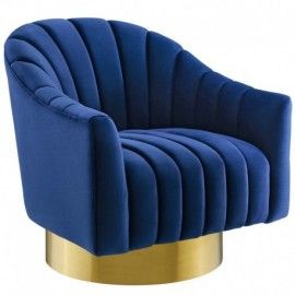 Modern Navy Blue Tufted Velvet Swivel Accent Chair Buoyant