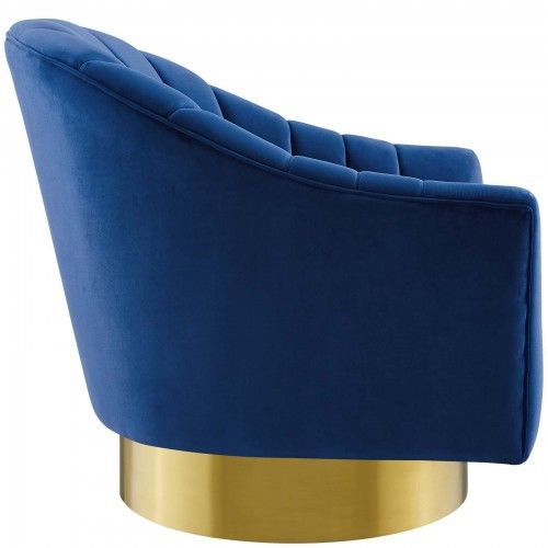 Modern Navy Blue Tufted Velvet Swivel Accent Chair