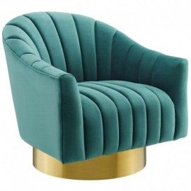 Modern Teal Blue Tufted Velvet Swivel Accent Chair Buoyant