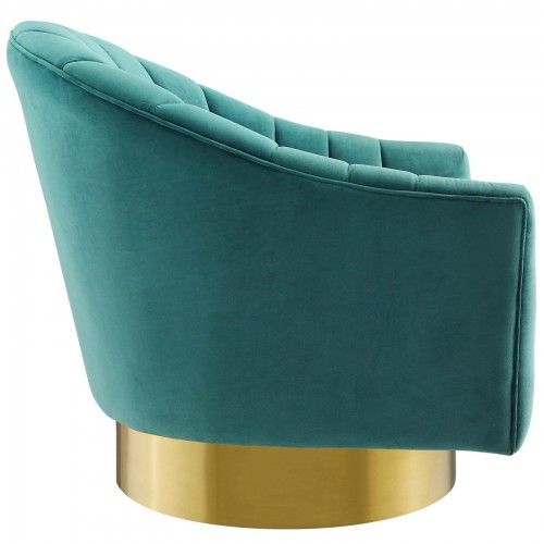Modern Teal Blue Tufted Velvet Swivel Accent Chair