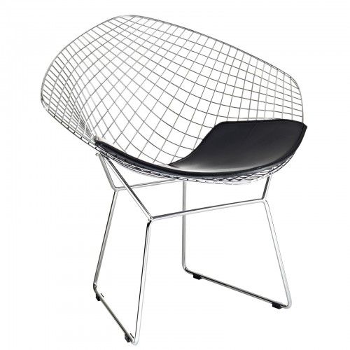Modern chromed metal lounge chair with black leather seat Web