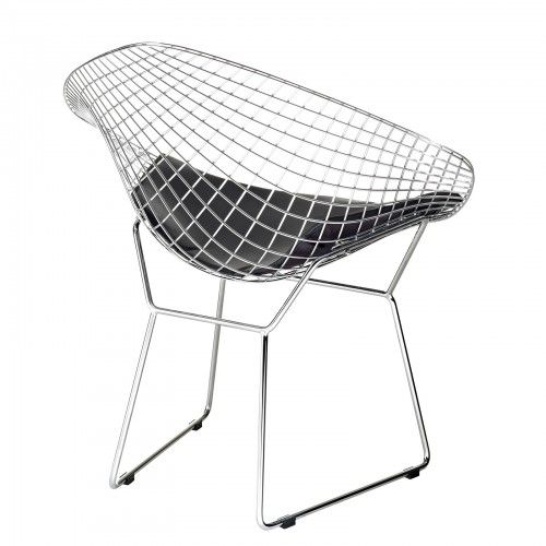 Modern chromed metal lounge chair with black leather seat Web