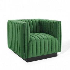Modern Emerald Green Channel Tufted Velvet Accent Armchair Conjure Modway Furniture - 1