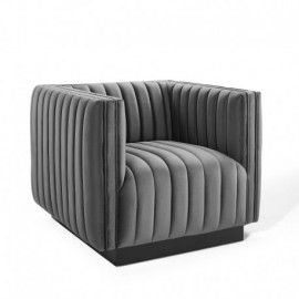 Modern Grey Channel Tufted Velvet Accent Armchair Conjure