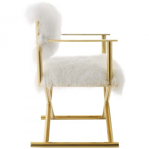 Modern Pure White Shipskin Accent Chair Action