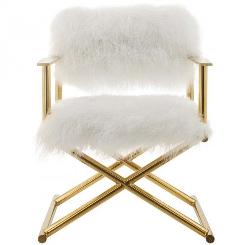 Modern Pure White Shipskin Accent Chair Action