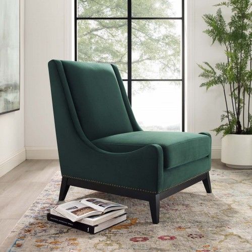 Modern Green Velvet Lounge Chair Confident Modway Furniture - 2