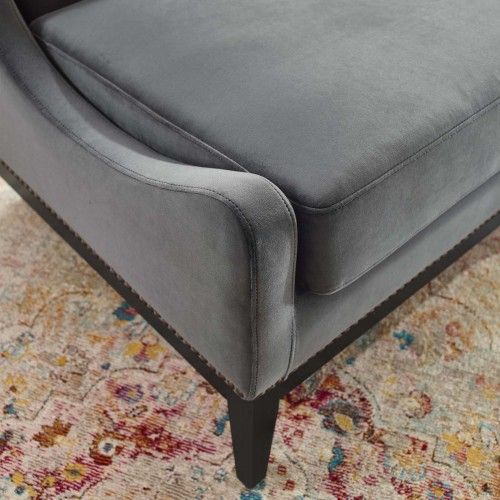 Modern Grey Velvet Lounge Chair Confident
