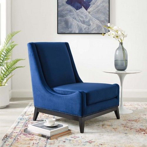 Modern Navy Blue Velvet Lounge Chair Confident