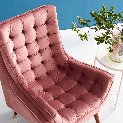 Modern Dusty Rose Button Tufted Velvet Lounge Chair Suggest 