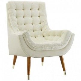 Modern Ivory Button Tufted Velvet Lounge Chair Suggest
