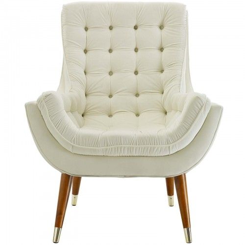 Modern Ivory Button Tufted Velvet Lounge Chair Suggest 