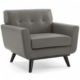  Edit: Modern Gray Top-Grain Leather Living Room Lounge Armchair Engage 