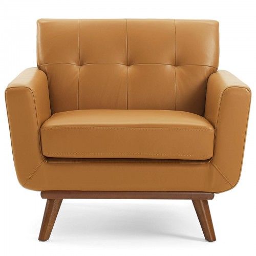 Modern Tan Top-Grain Leather Living Room Lounge Armchair Engage 