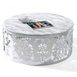 Modern chrome and white round coffee table Lorenzo