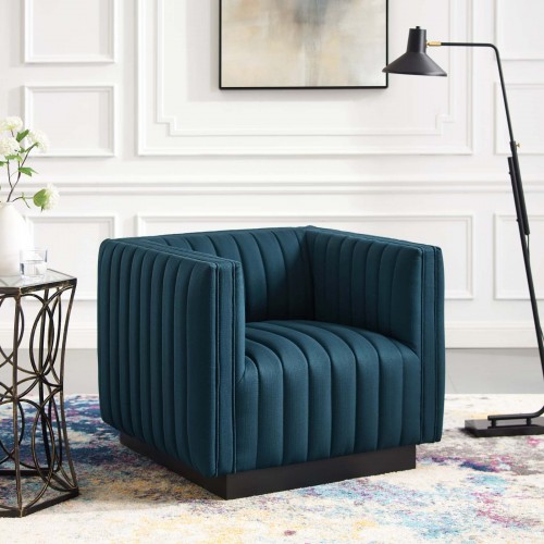 Modern Azure Tufted Fabric Armchair Perception