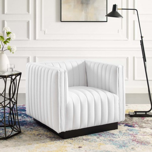 Modern White Tufted Fabric Armchair Perception Modway Furniture - 9