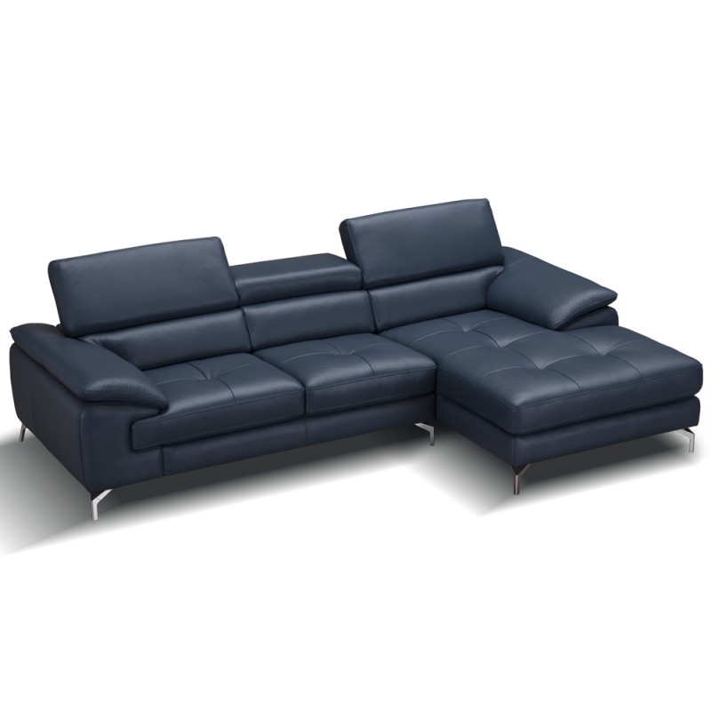Modern Premium Leather Sectional Sofa, Blue Leather Sectional Sofa With Chaise