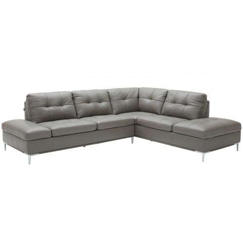 Modern grey leather sectional with recliner Angela