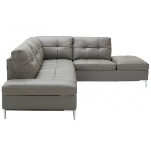 Modern grey leather sectional with recliner Angela