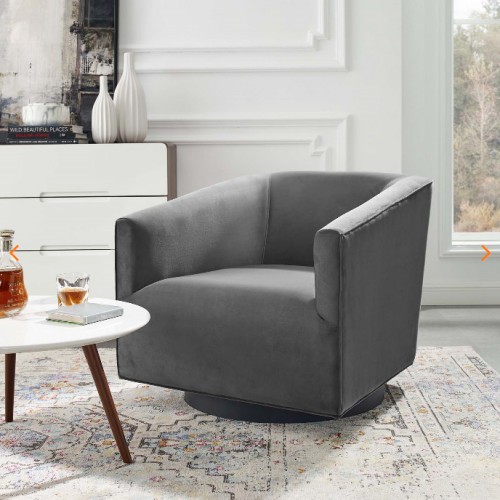 Modern Grey Velvet Swivel Lounge Chair Twist