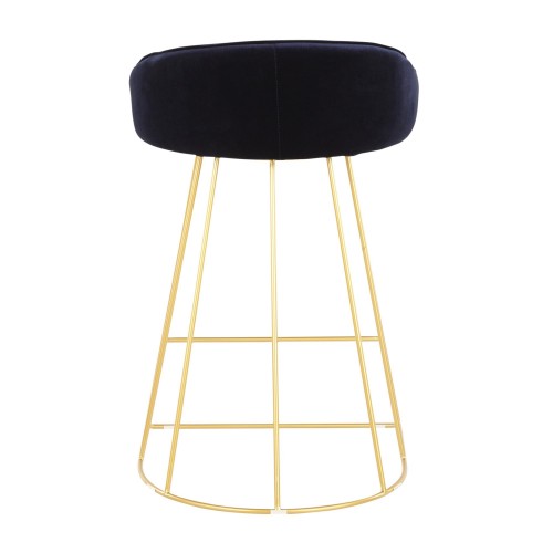 Set of 2 Modern Counter Stools in Gold and Blue Velvet Canary