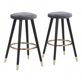 Set of 2 Modern Grey Velvet Counter stools Cavalier