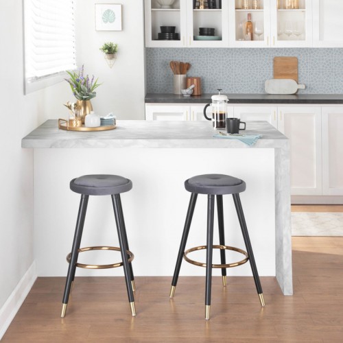 Set of 2 Modern Grey Velvet Counter stools Cavalier